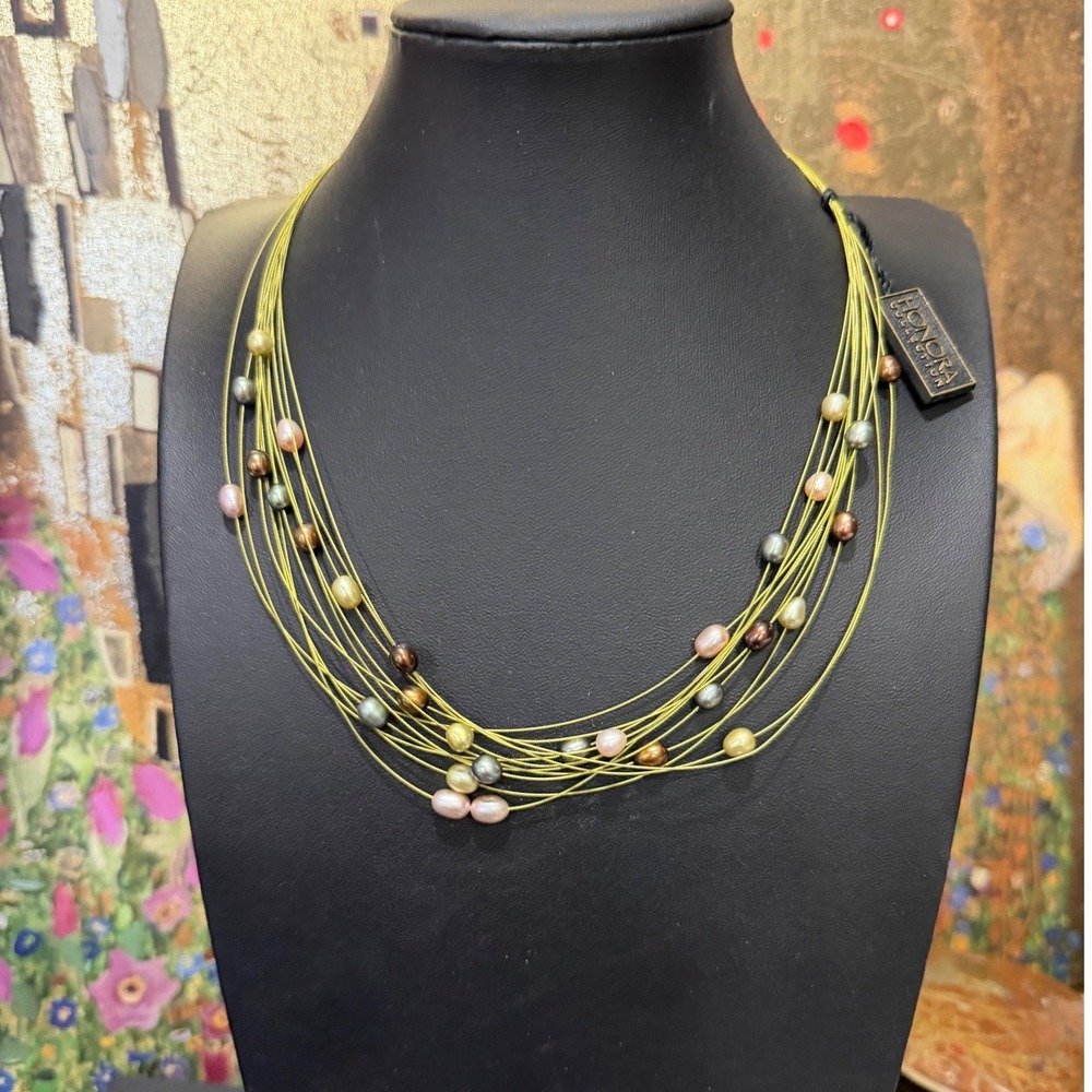 Honora Multi Strand Pearl Necklace Women Green Bronze Gold Layered 18"